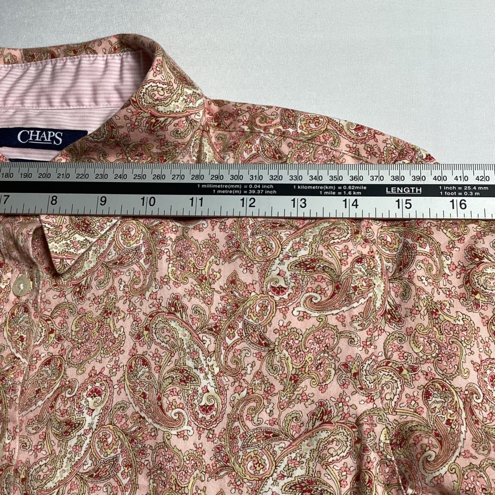 Chaps Paisley Button Down Shirt Womens Size Large Pink No Iron Long Sleeve Boho - Picture 7 of 10